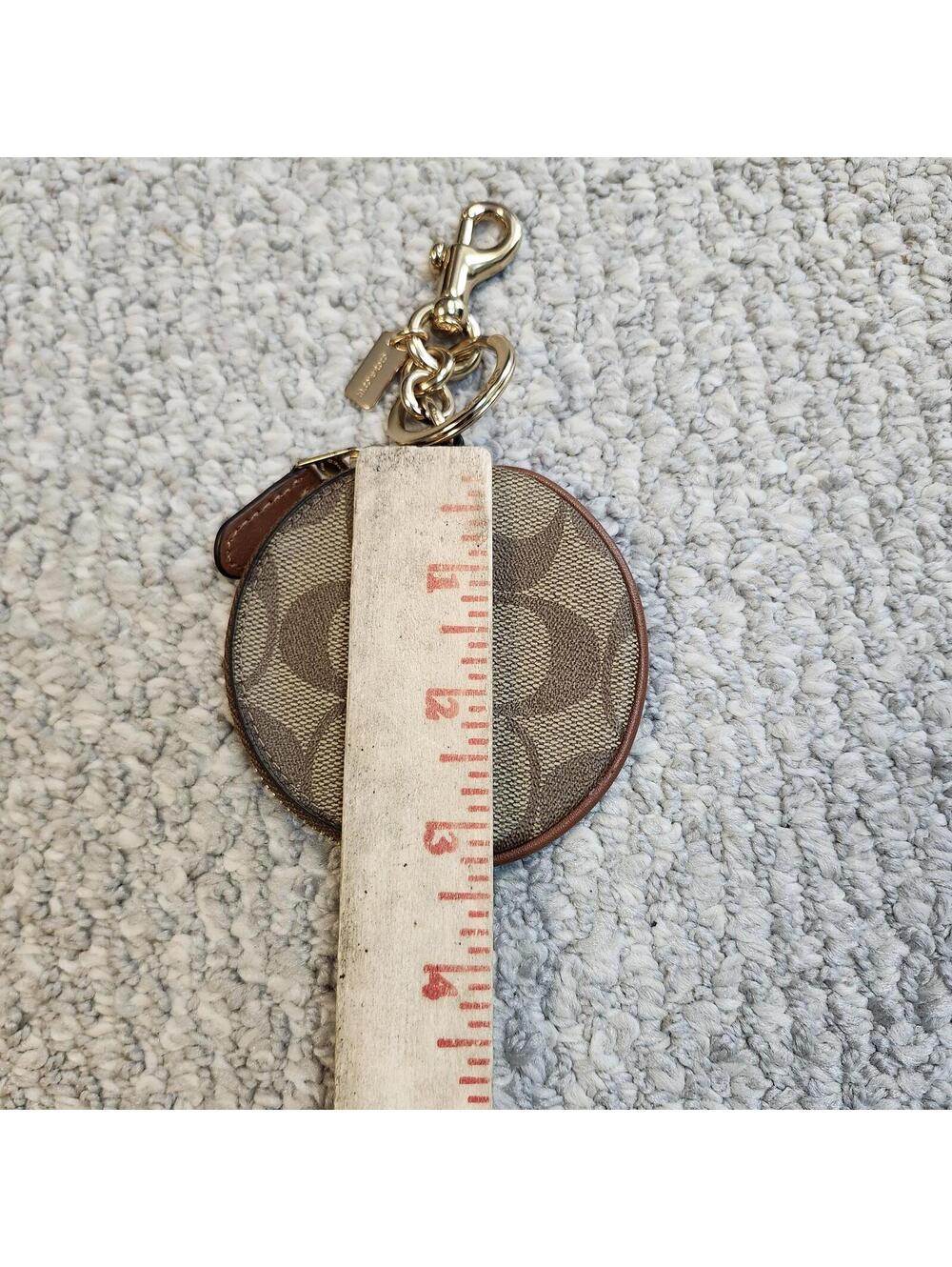 Coach Signature Canvas Round Coin Purse Keychain - Picture 2 of 7